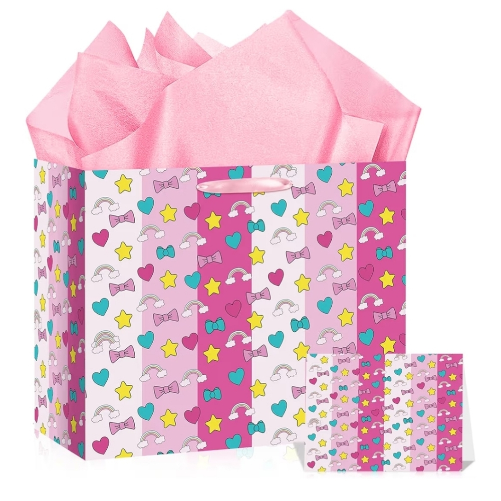 Kawaii Birthday Paper Gift Bag Bundle (12) Tissue Paper & Card Included